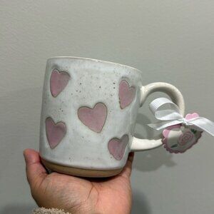 New Heart Textured Mug Coffee Tea White Pink Speckled Brown